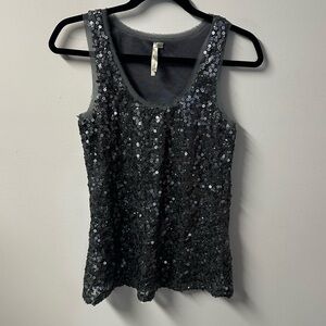 Y2K MON B women's grey silver sheer sequin tank, S.